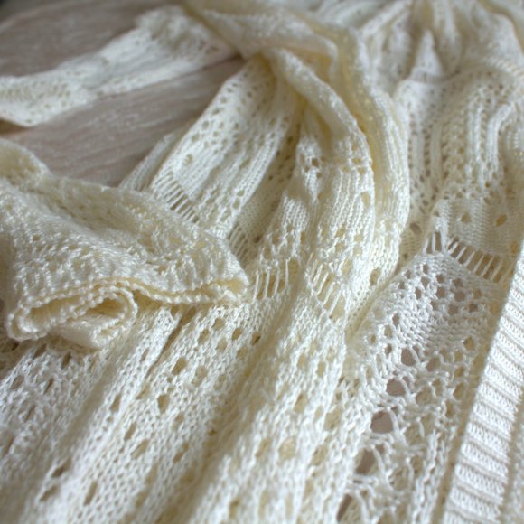Long Cream Colored Knitted Cardigan | Swimsuit Coverup - Picture 4 of 4